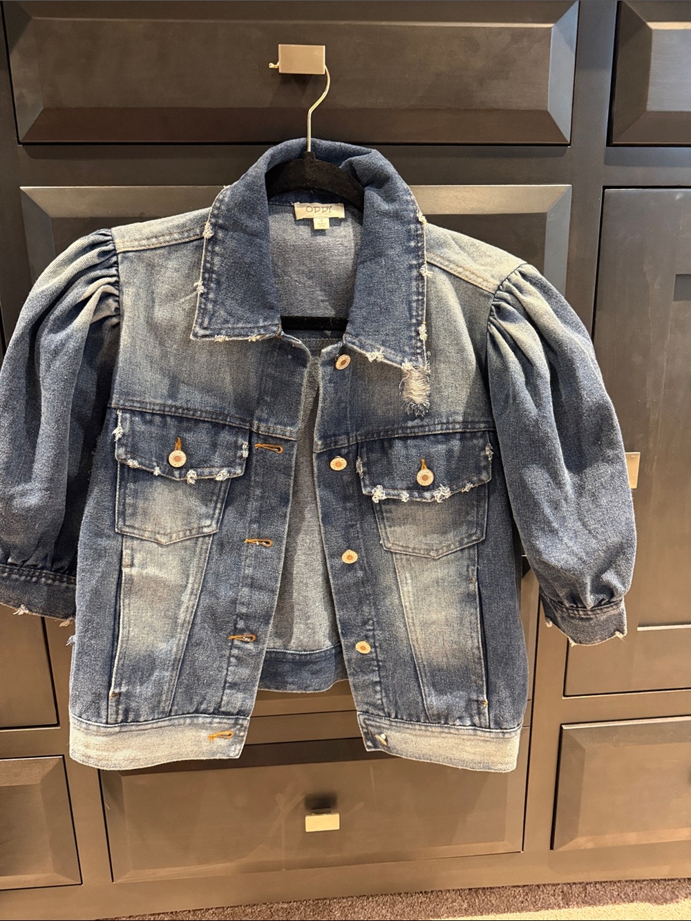 Oddi denim puff short sleeve jacket with stretch!!
